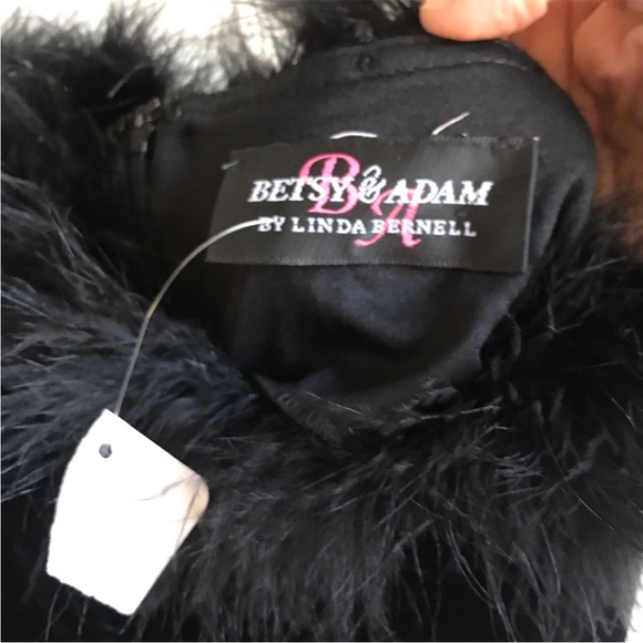 BETSEY & ADAM BLACK FULL LENGTH DRESS GOWN VELVET FAUX FUR SIDE SLIT SLEEVELESS - Picture 7 of 9